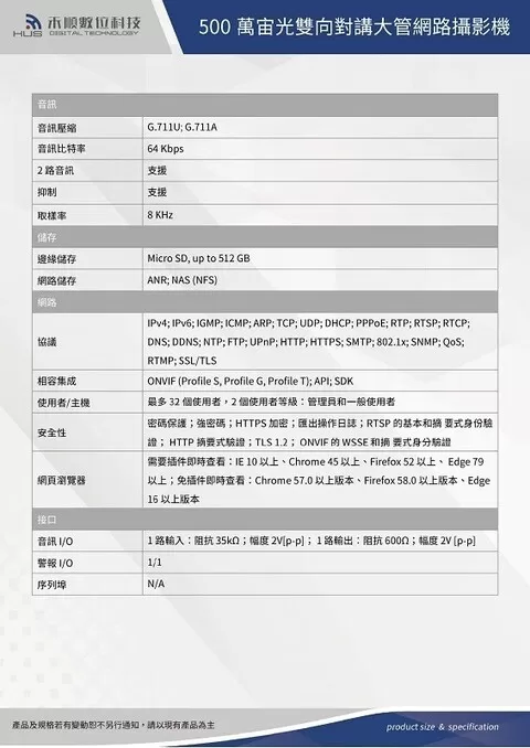 500萬宙光雙向對講大管型網路攝影機(HS-5IPC-C7305FUVMS) 500萬宙光雙向對講大管型網路攝影機(HS-5IPC-C7305FUVMS)
